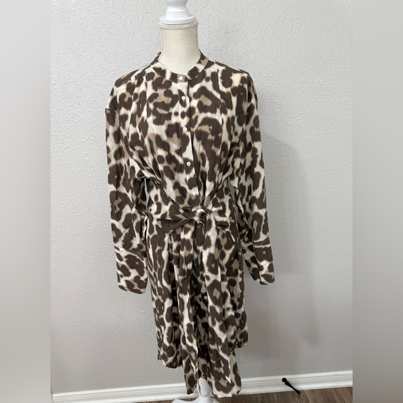 J.Crew Tie-front Silk Shirtdress In Dusty Leopard Size 14-16 - Picture 4 of 12